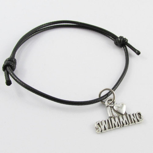 Adjustable I Love Swimming Charm Bracelet Unisex Sports Team Gift