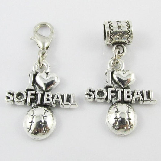 I Love Softball Charm Pick Bail or Clip on Clasp End of Season Sports Team Gift