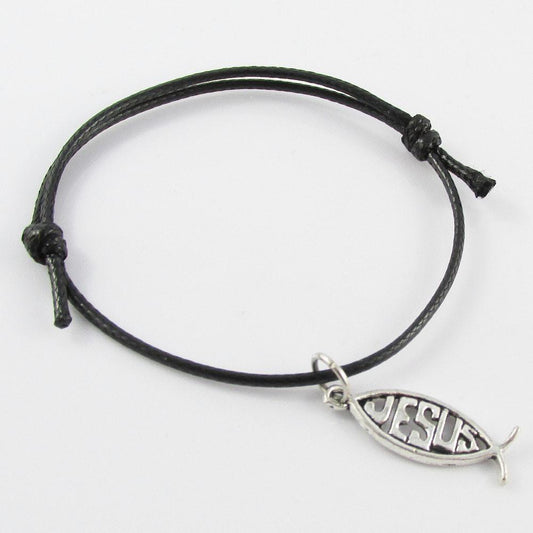 Jesus Christian Fish Charm Bracelet Adjustable Unisex Team Youth Group Gift