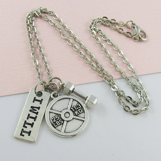 I Will Weightlifting 25lb Weight Dumbbell Fitness charm Necklace