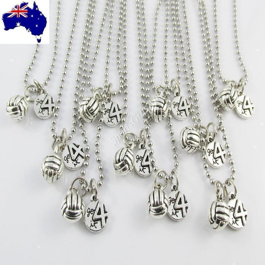 Set of 10 Go 4 It 3D Netball Charm 50cm SS Ball Necklace Coach Sports Team Gift