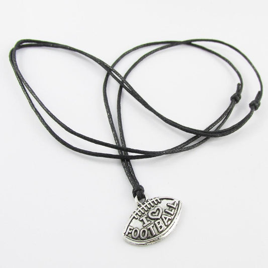 Unisex I Love Football Charm Necklace Adjustable Cord Sports Team Gift