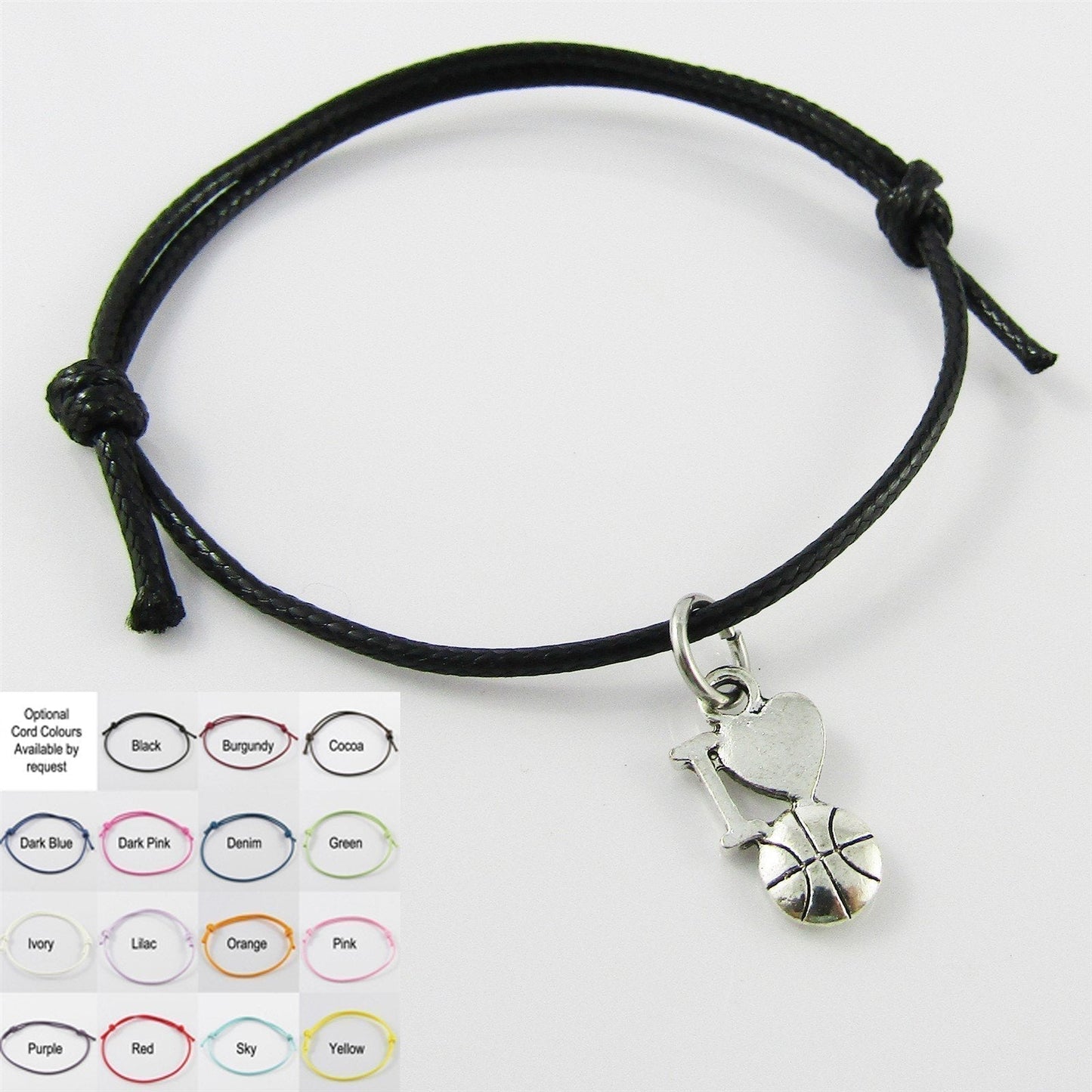I Love Basketball Charm Bracelet Adjustable Unisex Sports Team Gift Pick Colour