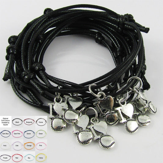 I Love Baseball Charm Bracelet Adjustable Unisex Sports Team Gift Set of 10