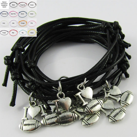 I Love FOOTBALL Charm Bracelet Adjustable Unisex 22 Player Team Set Pick Colour