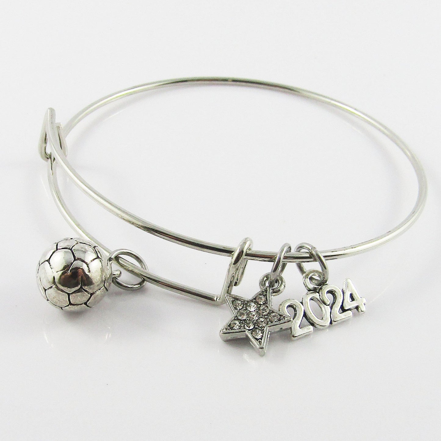 2024 3D Soccer Star Charm Bangle Bracelet with Rhinestone Star