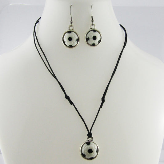 2pce Resin Cabochon Soccer Necklace and Earring Set Sports Gift