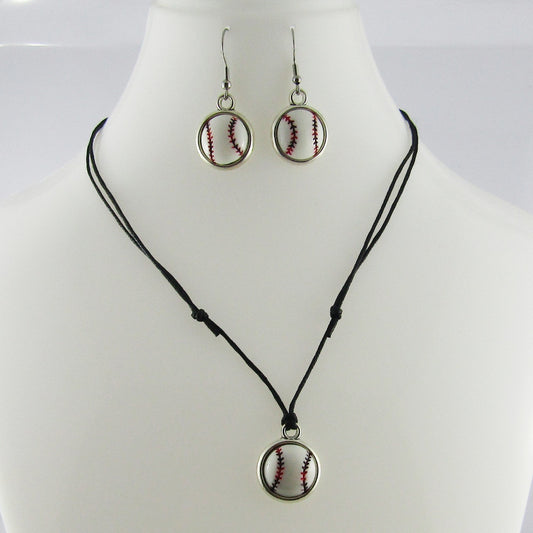 2pce Resin Cabochon Baseball Softball Necklace and Earring Set Sports Gift