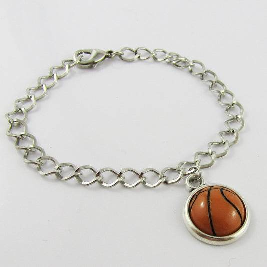 Chain Link Resin Cabochon Basketball Charm Bracelet 20cm Sports Team Gift
