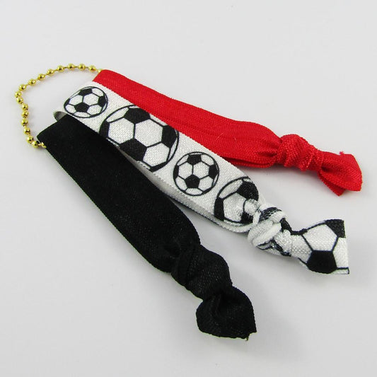 Soccer Knotted Hair Ties Wristbands & Ball Chain Hair Tie Keeper Pick Colour