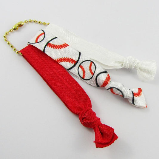 Baseball Knotted Hair Ties Wristbands & Ball Chain Hair Tie Keeper Pick Colour