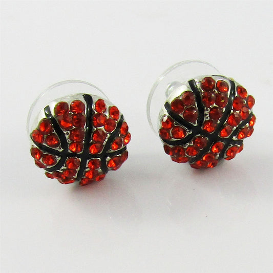 Enamel Rhinestone Basketball Stud Earrings 12mm Alloy Post