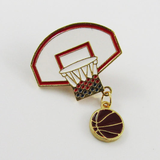 Enamel Basketball Collar Pin Brooch Badge with Tiny Basketball Dangle